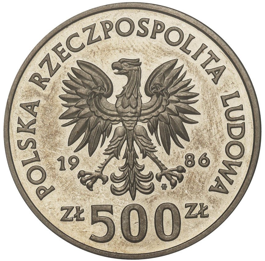 PRL. PRÓBA Nikiel 500 złotych 1986 Łokietek